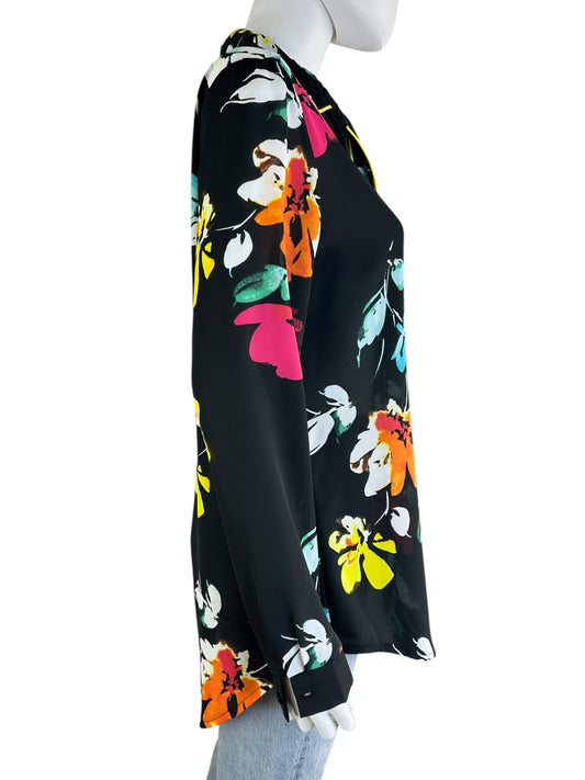 Joseph Ribkoff Black Floral Mesh Button Down Size 8