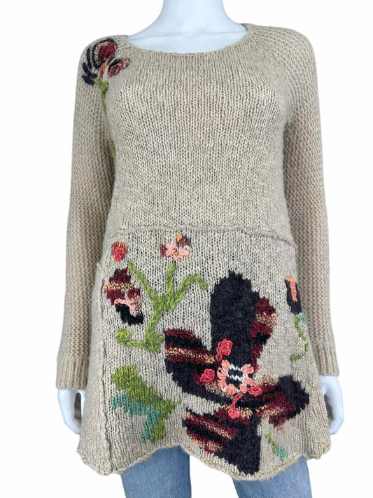 Free People Floral Beige Tunic Sweater Size XS