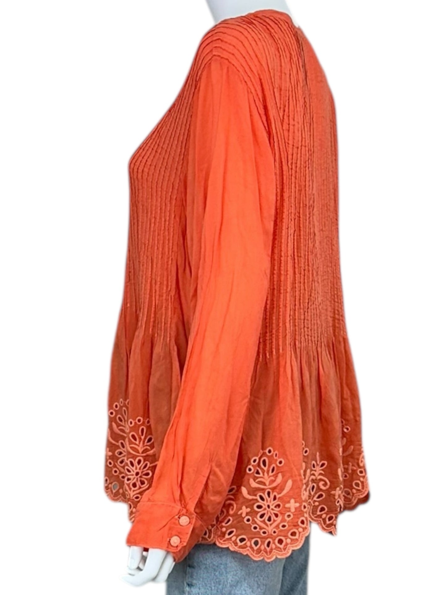 Johnny Was Orange Eyelet Trim Blouse Size L