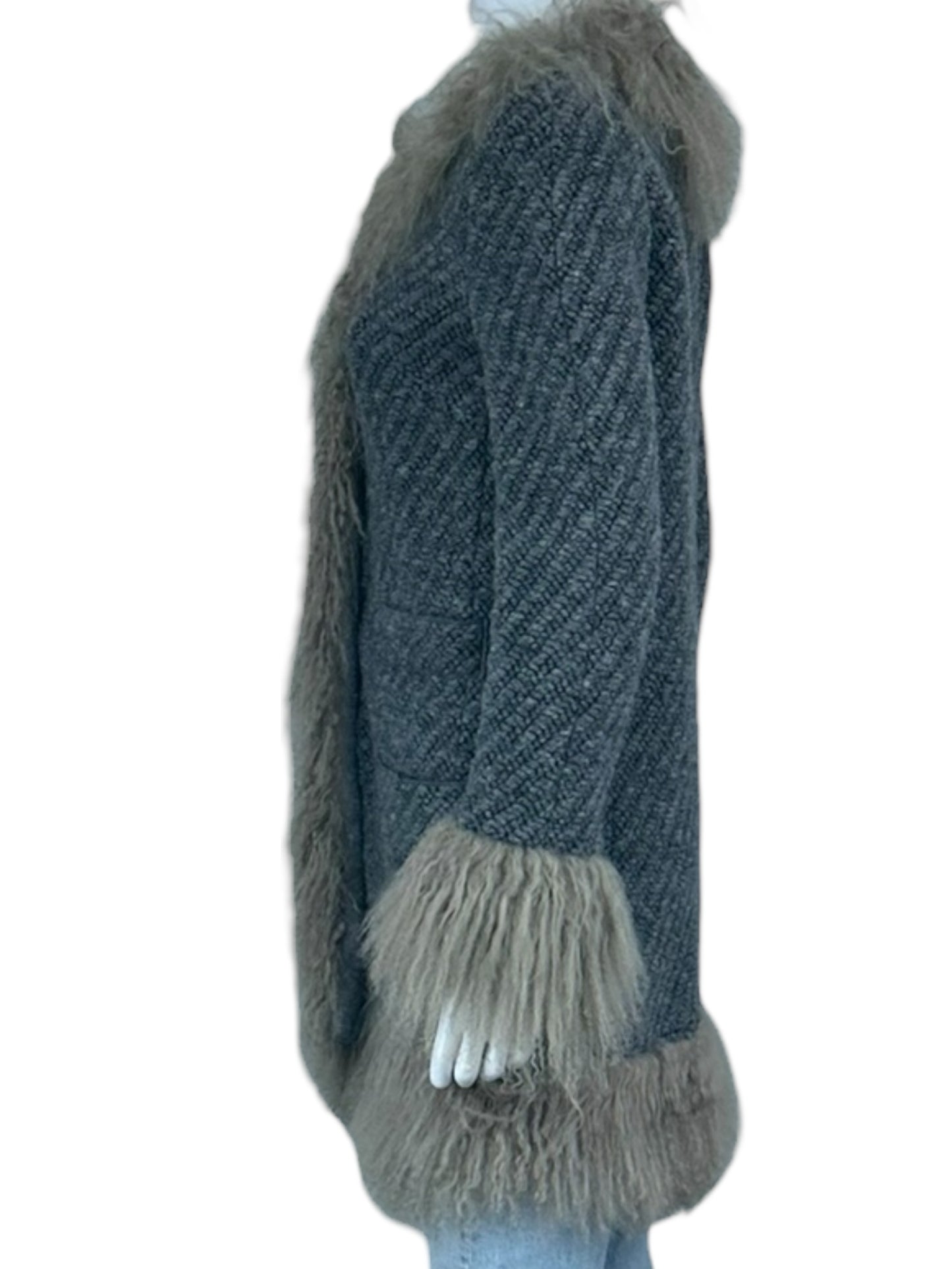 DOLCE & GABBANA Gray Mongolian Lamb Peacoat Size 42