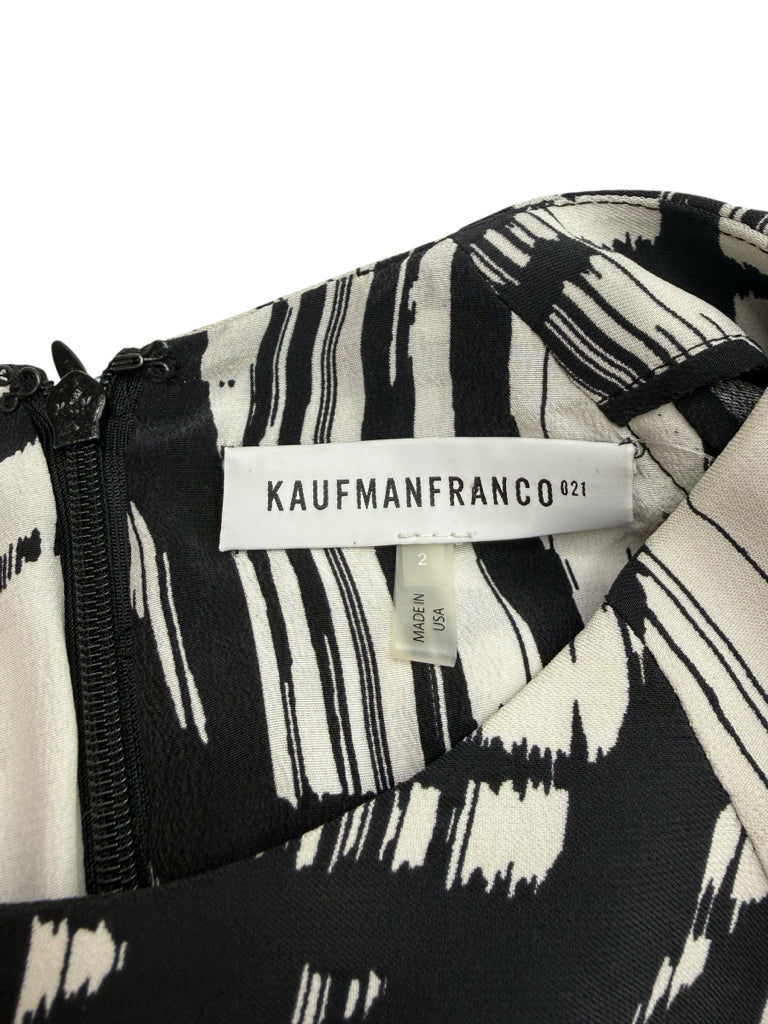 KAUFMAN FRANCO 100% Silk Black Abstract Print Shift Dress Size 2
