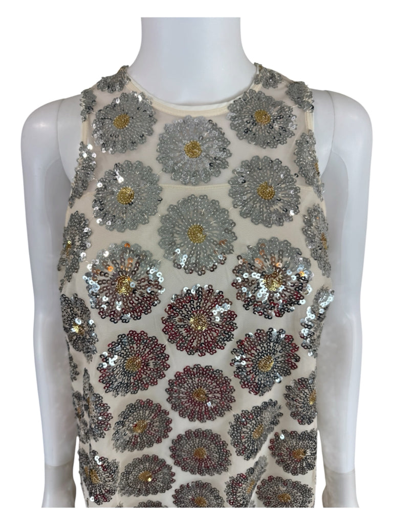 TRINA TURK NWT Cream Sequined Johana Shift Dress Size M