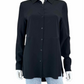 ecru 100% Silk Black Button-Down Shirt Size S