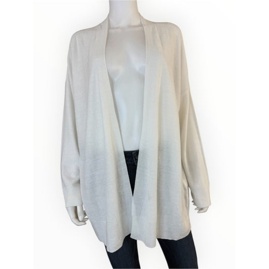 Eileen Fisher NWT Organic Linen Cotton High Collar Cardigan Size M