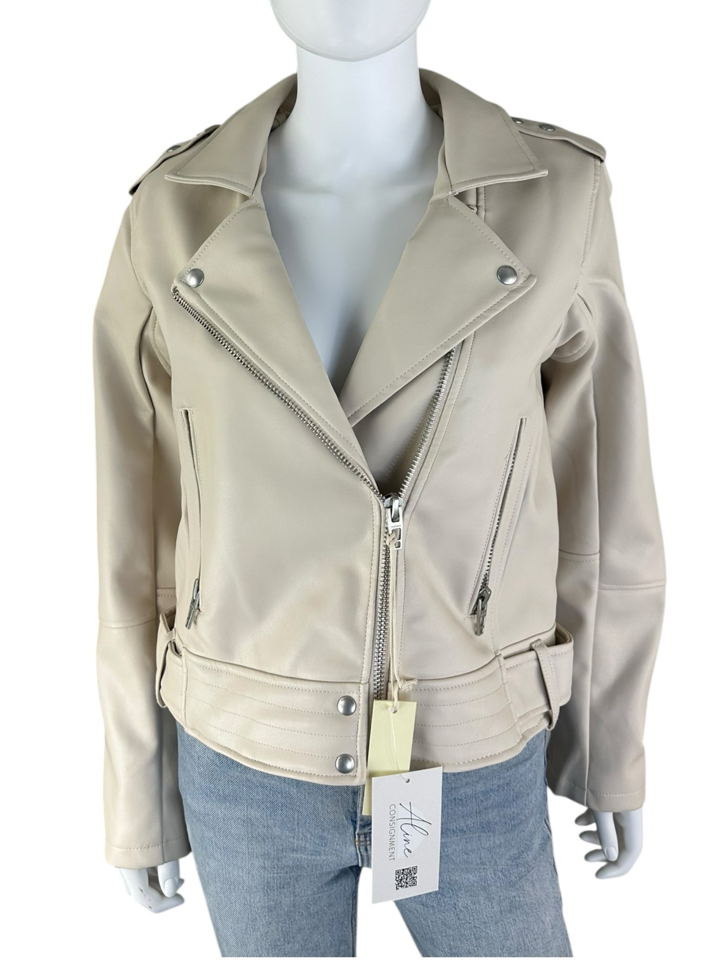 BLANK NYC NWT Cream Vegan Leather Moto Jacket Size M