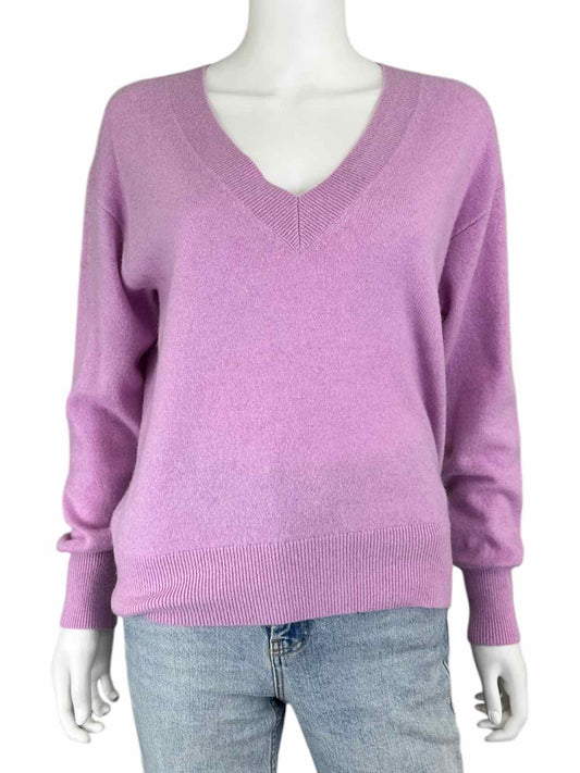 WHITE + WARREN Purple 100% Cashmere V-Neck Sweater Size M