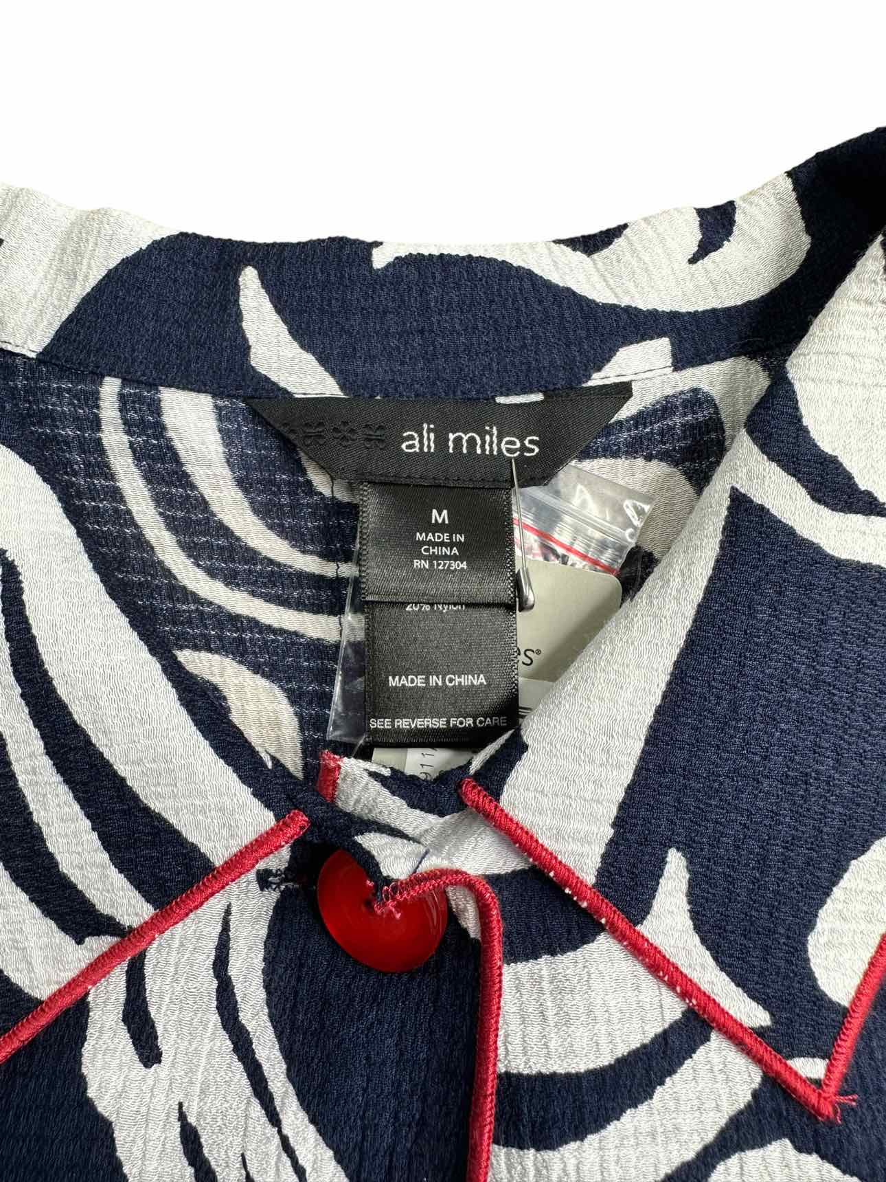 Ali Miles NWT Navy Swirl Printed Blouse Size M