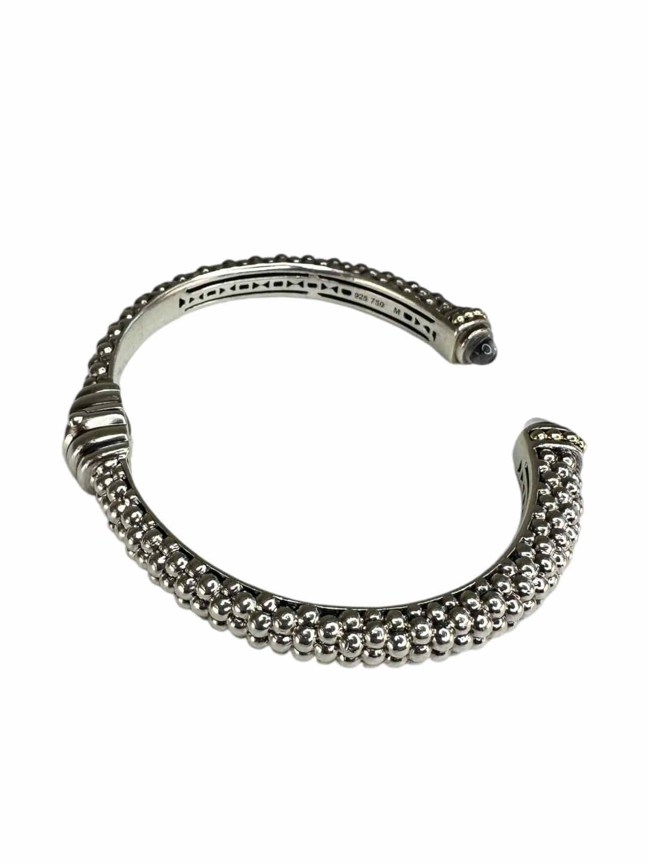 LAGOS 18K Yellow Gold & Sterling Silver Slim CAVIAR White Topaz Clamper Cuff Bracelet