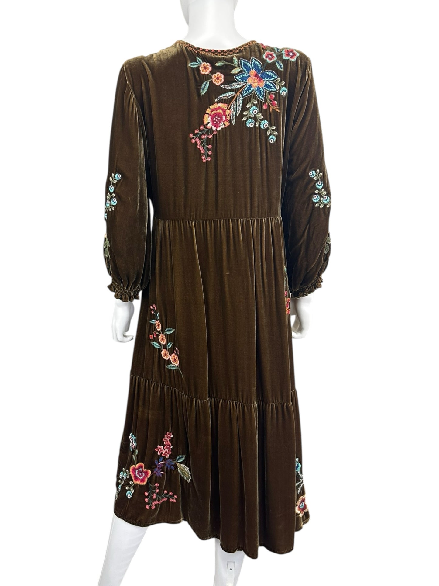 Johnny Was Green Velvet Embroidered 'Taline' Maxi Dress Size S