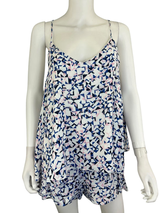 Cupcakes & Cashmere White Two - Piece with Dark Blue Pink & Black Pattern Size L