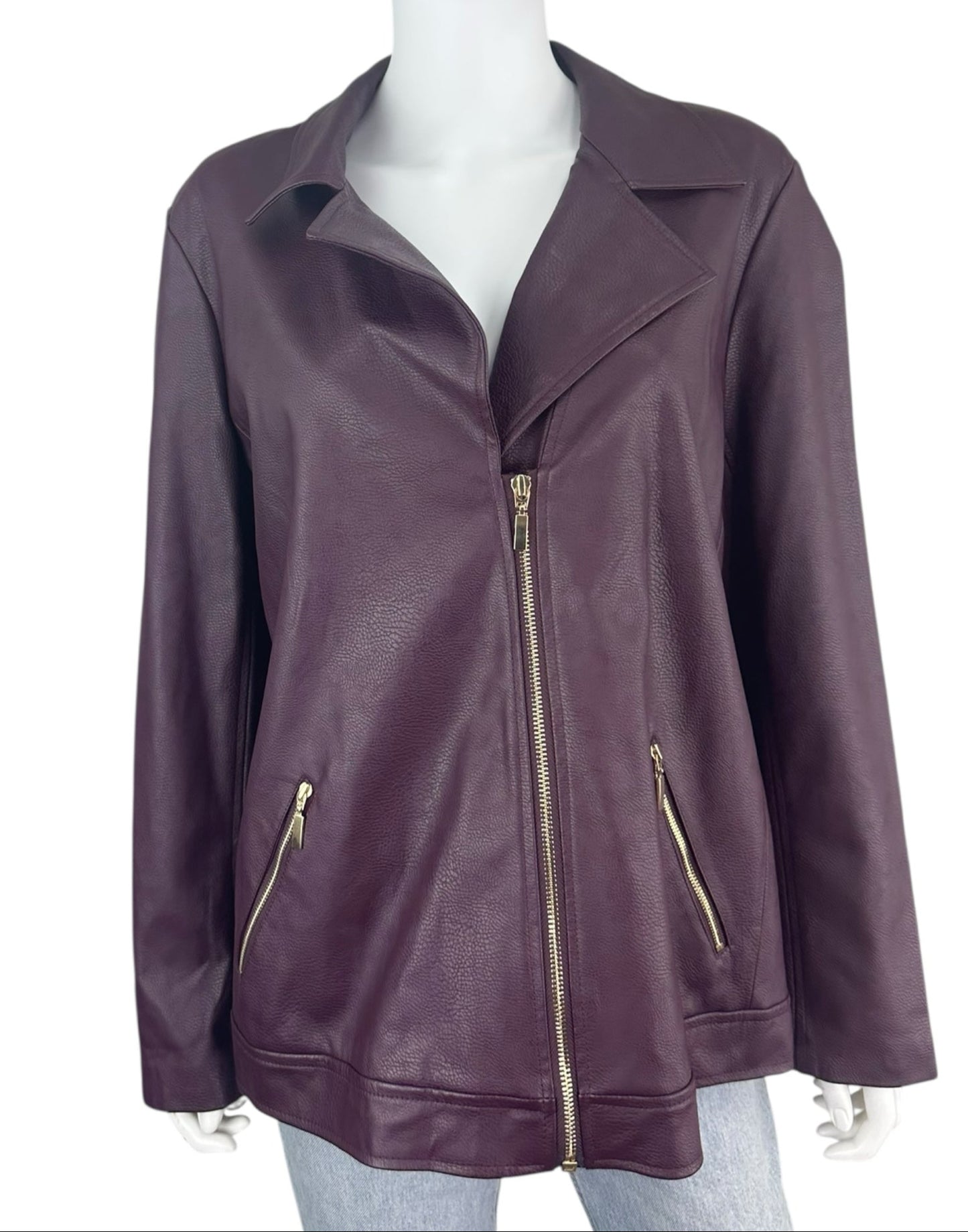 Chico's Purple Vegan Leather Jacket Size XL