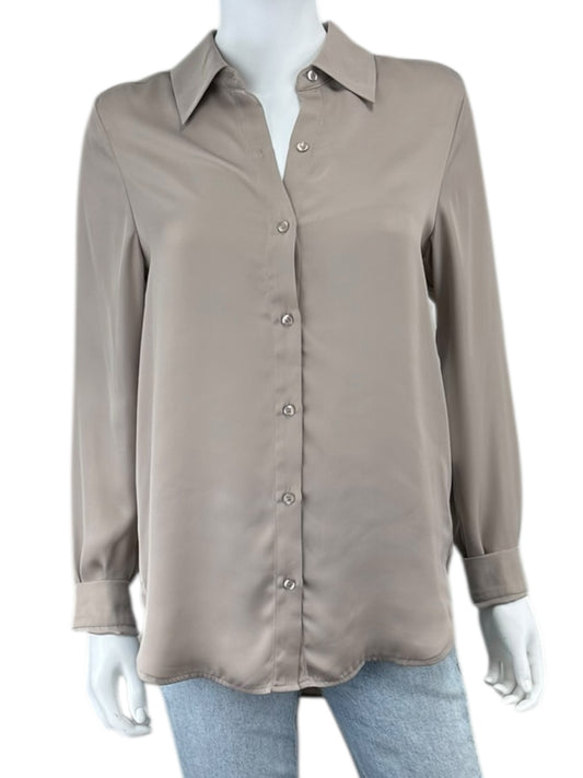 RD STYLE NWT Taupe Satin Button-Down Shirt Size S