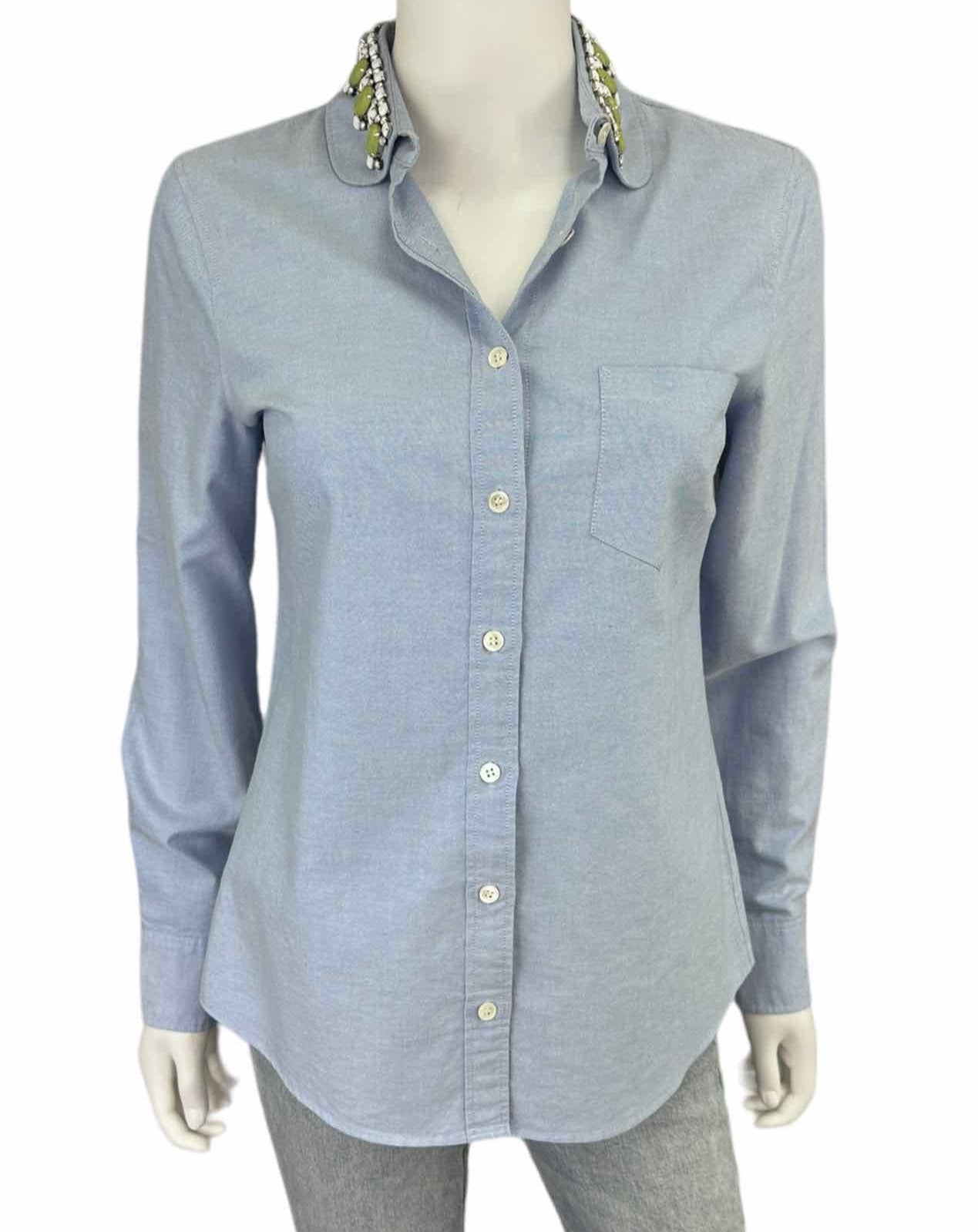 J. Crew Blue 100% Cotton Rhinestone Collar Button-down Size 4