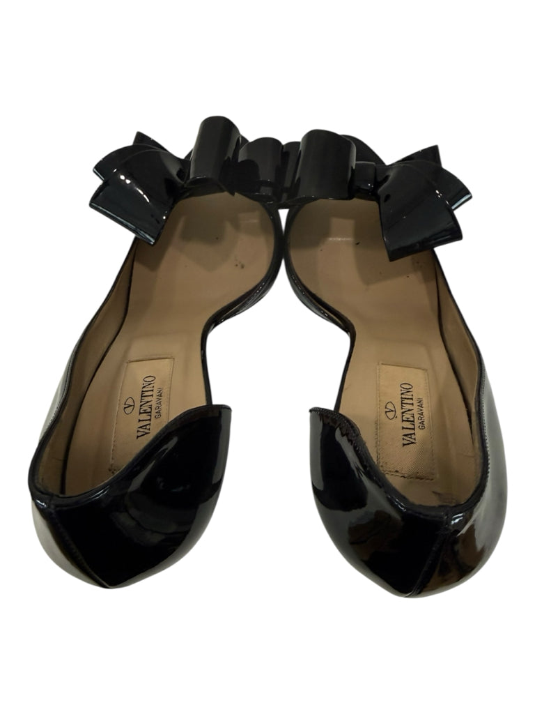 VALENTINO GARAVANI Black Patent Leather Couture Bow Peep-Toe Pumps Size 38