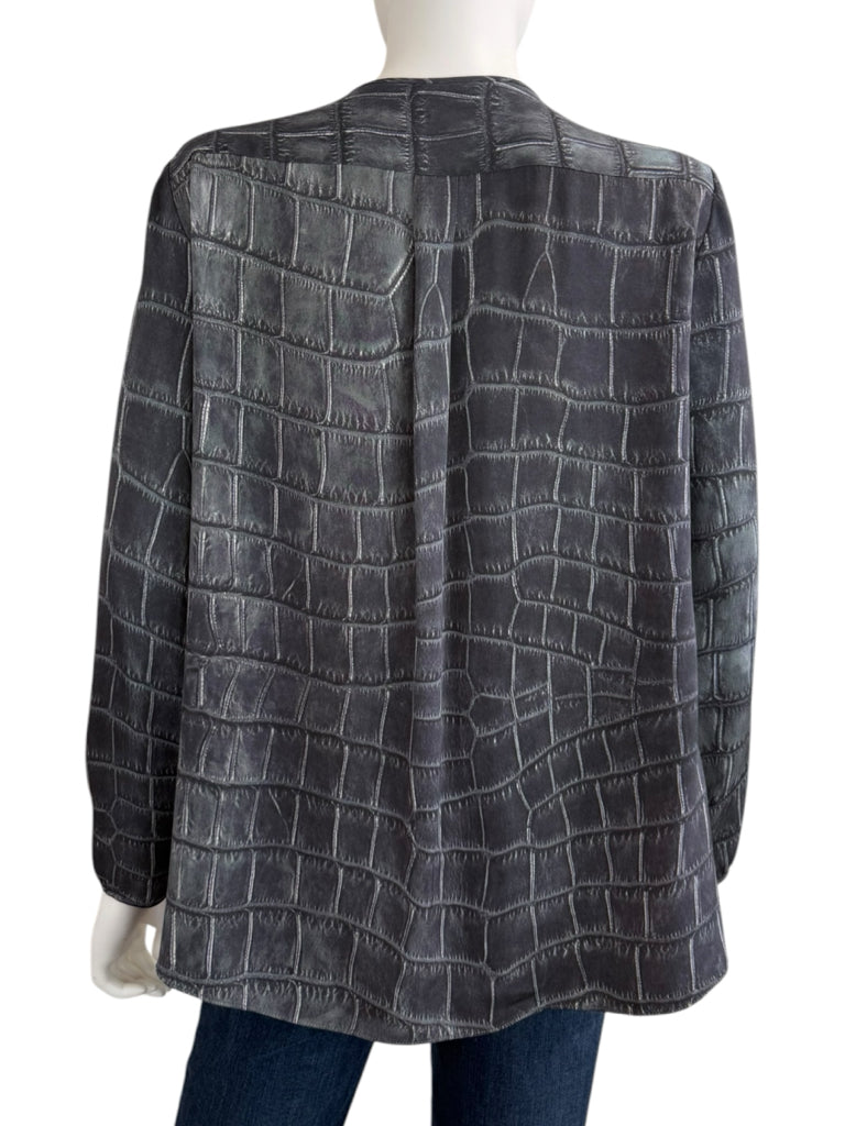 LAFAYETTE 148 NEW YORK Gray Croc Silk Print Blouse Size 10