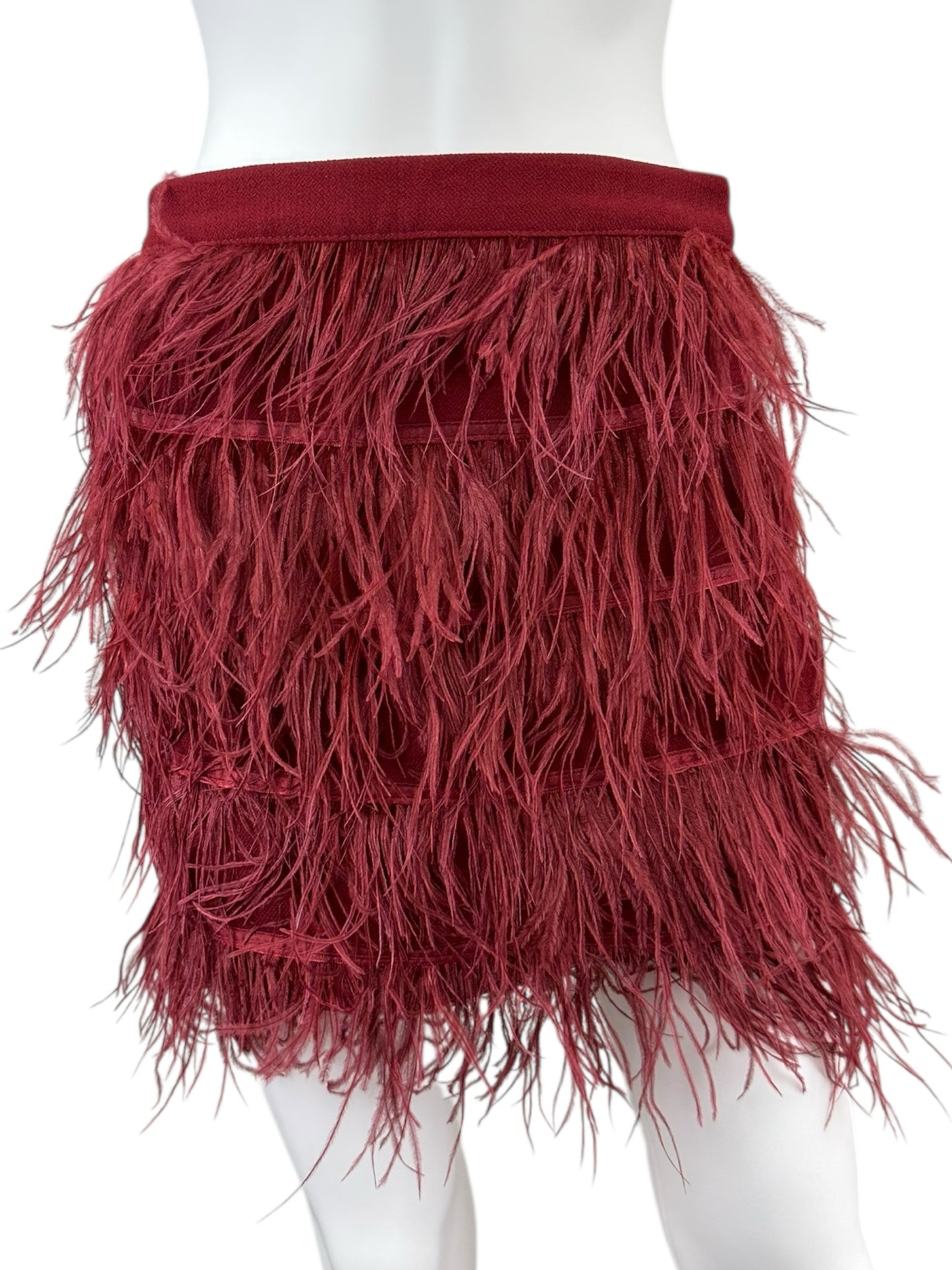 GIANNI BINI Dark Red Feather Mini Skirt Size S