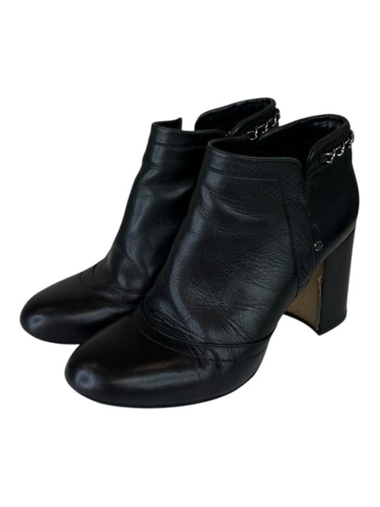 CHANEL Black Leather Ankle Boot Size 38.5