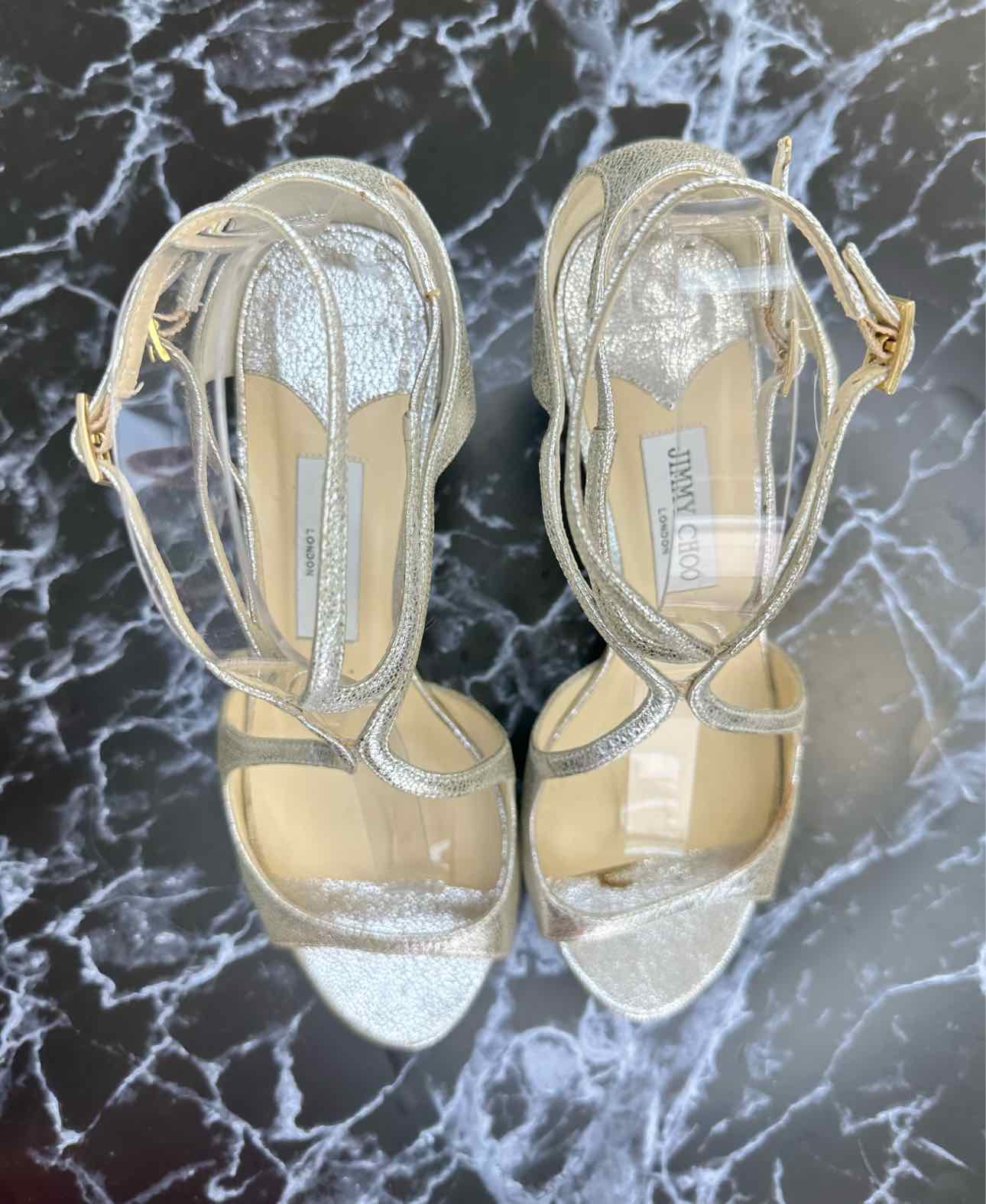 JIMMY CHOO Metallic Silver LANCE Heels Size 38.5