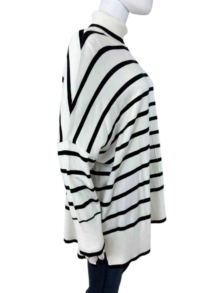 Adrianna Papell White Striped Turtleneck Sweater Size L