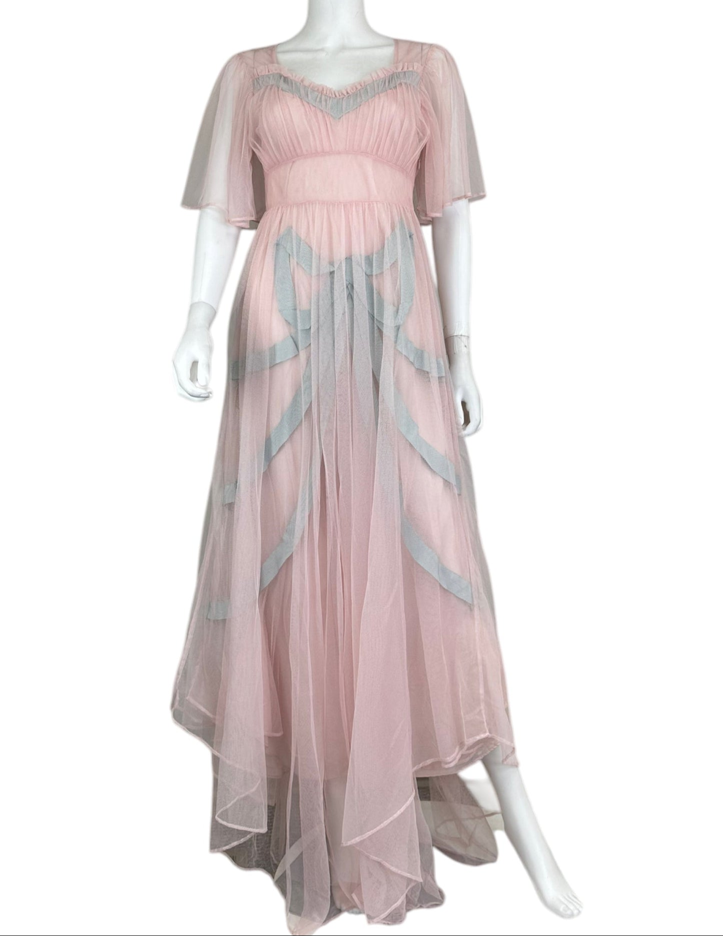 LOVE SHACK FANCY Pink Sheer Maxi Dress With Bow Size 0