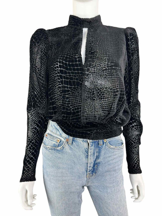 FRAME Black Velvet Croc Blouse Size S