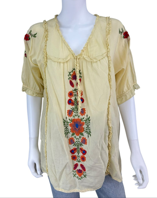 sundance Yellow Embroidered Blouse Size L