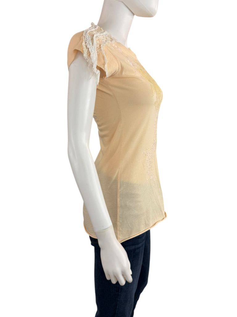 Johnny Was Peach 100% Cotto Embroidered Knit Top Size S