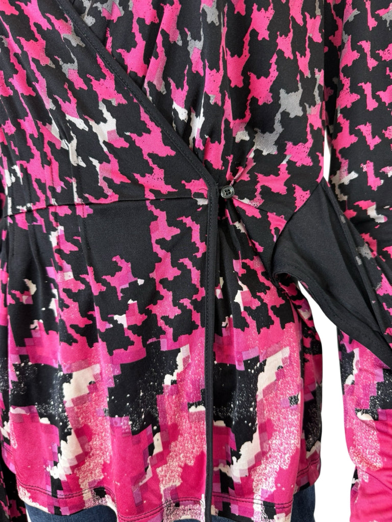 ETCETERA Pink Houndstooth 100% Silk Wrap Blouse Size M