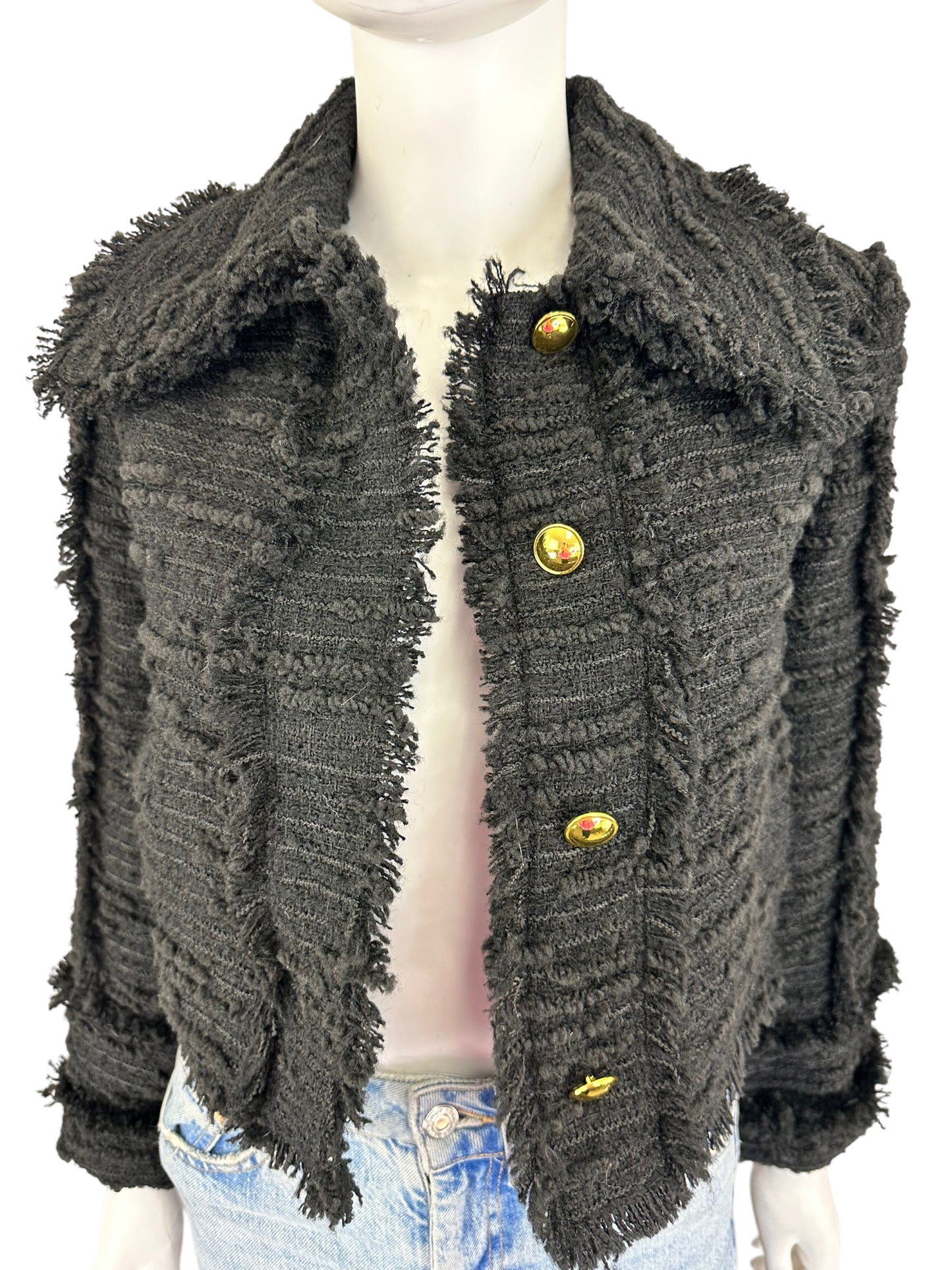 EQUIPMENT Black Tweed Cropped Jacket Size XS