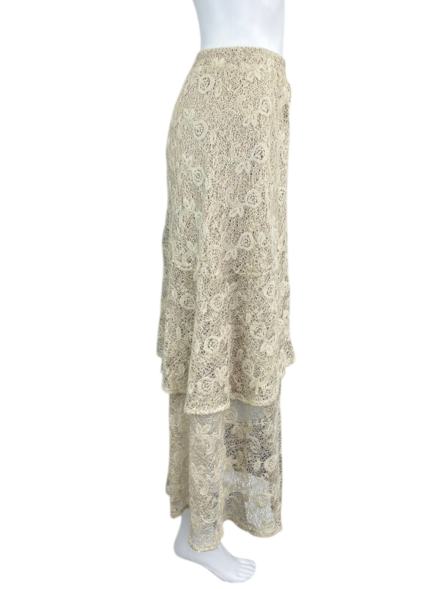 reba Khaki Lace Flowy Maxi Skirt Size L