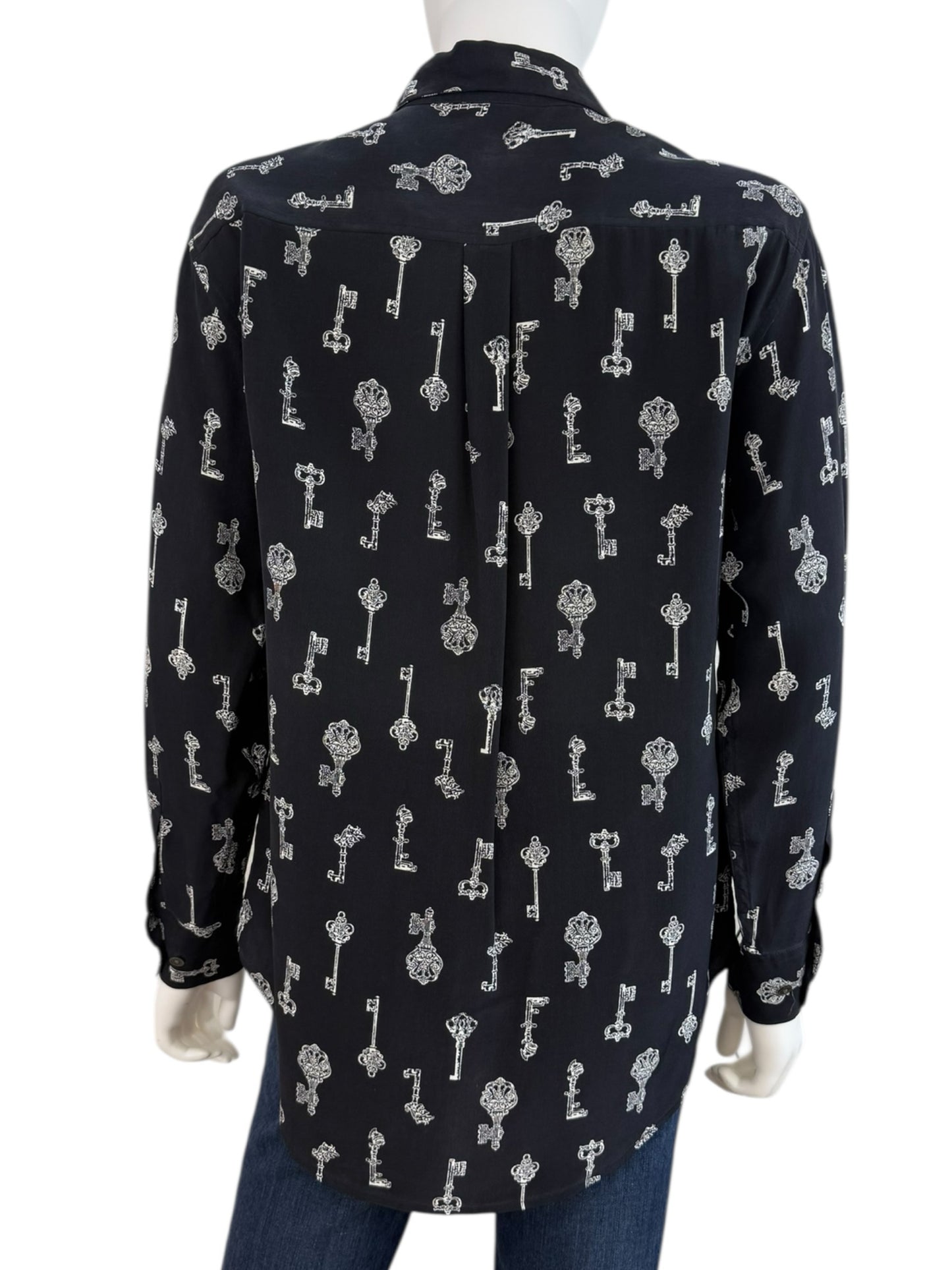 EQUIPMENT Black 100% Silk Key Print Button-Down Shirt Size XS