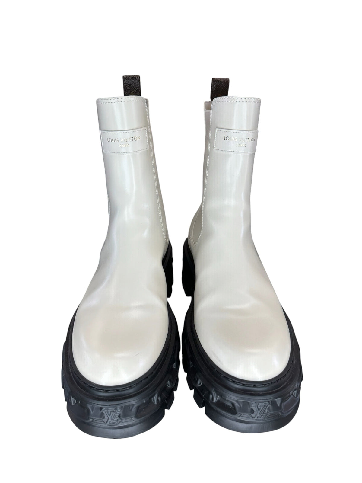 Louis Vuitton Cream Leather Chelsea Boots Size 37.5