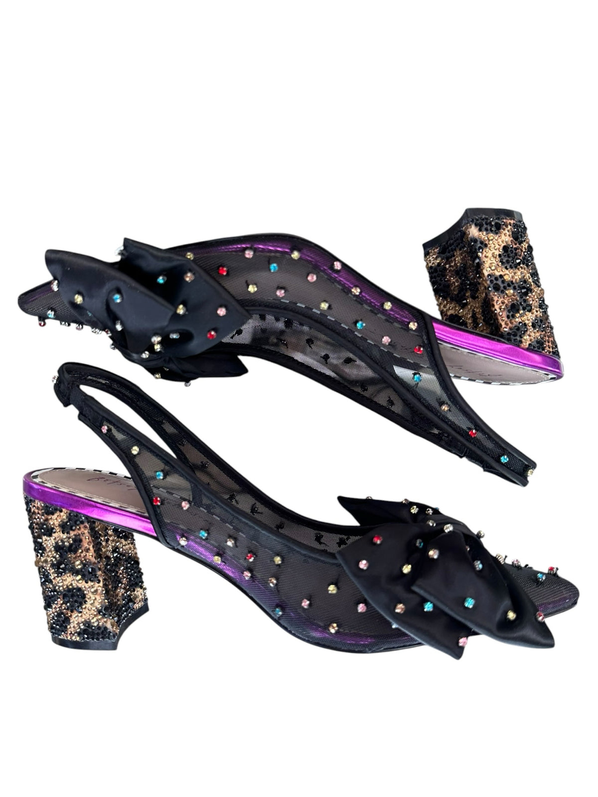 Betsy Johnson NWOT Black Rhinestone Dafney Pointed-Toe Slingback Pumps Size 7