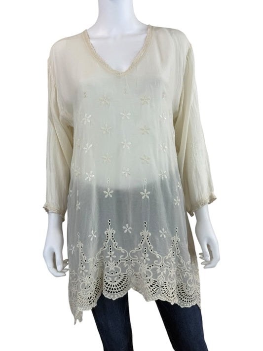 Johnny Was Ivory Embroidered Tunic Size L