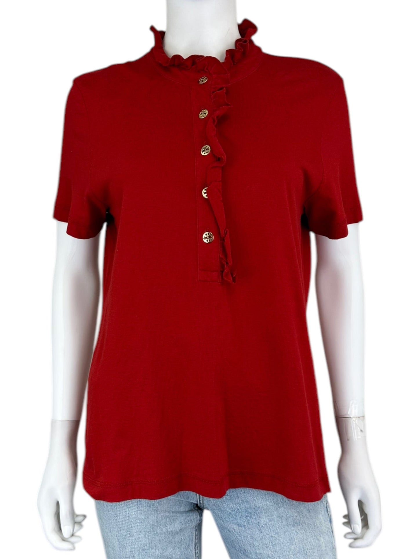 Tory Burch Red Ruffle Blouse Size XL