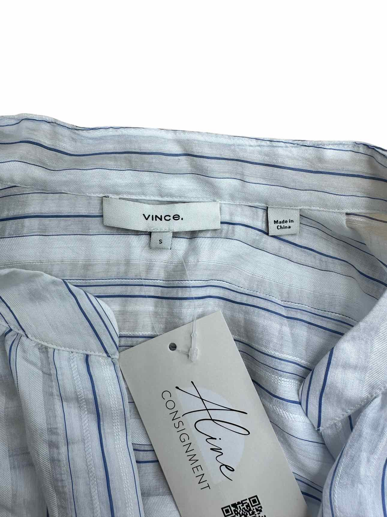 vince. White Striped Button-Down Blouse Size S