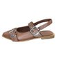 Quince Brown Cognac Italian Leather Bold Buckle Slingback Flats Size 8