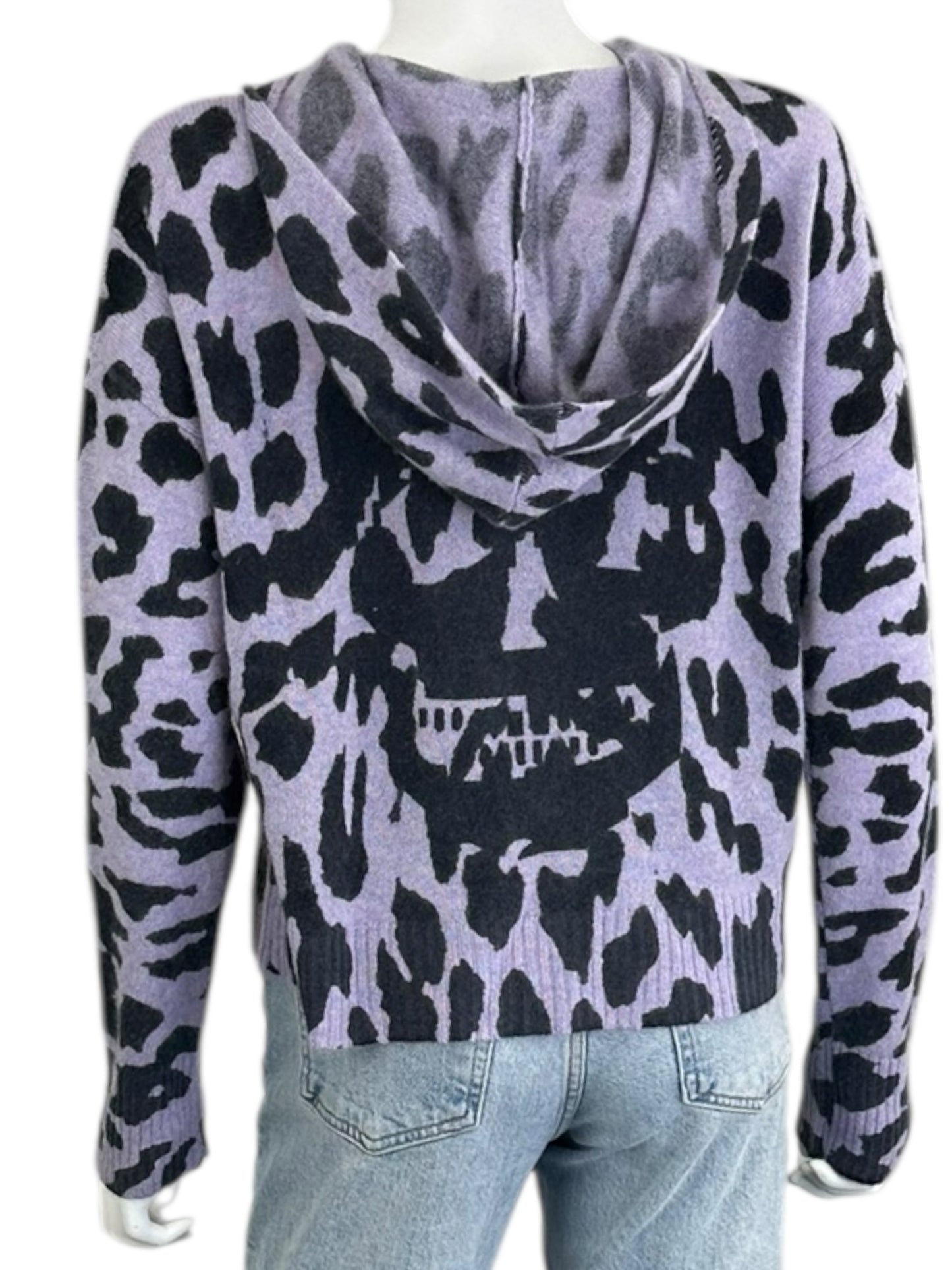 SKULL CASHMERE 100% Purple Leopard Print Story Size S