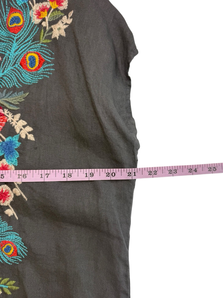 Johnny Was Charcoal 100% Linen Embroidered Dress Size M