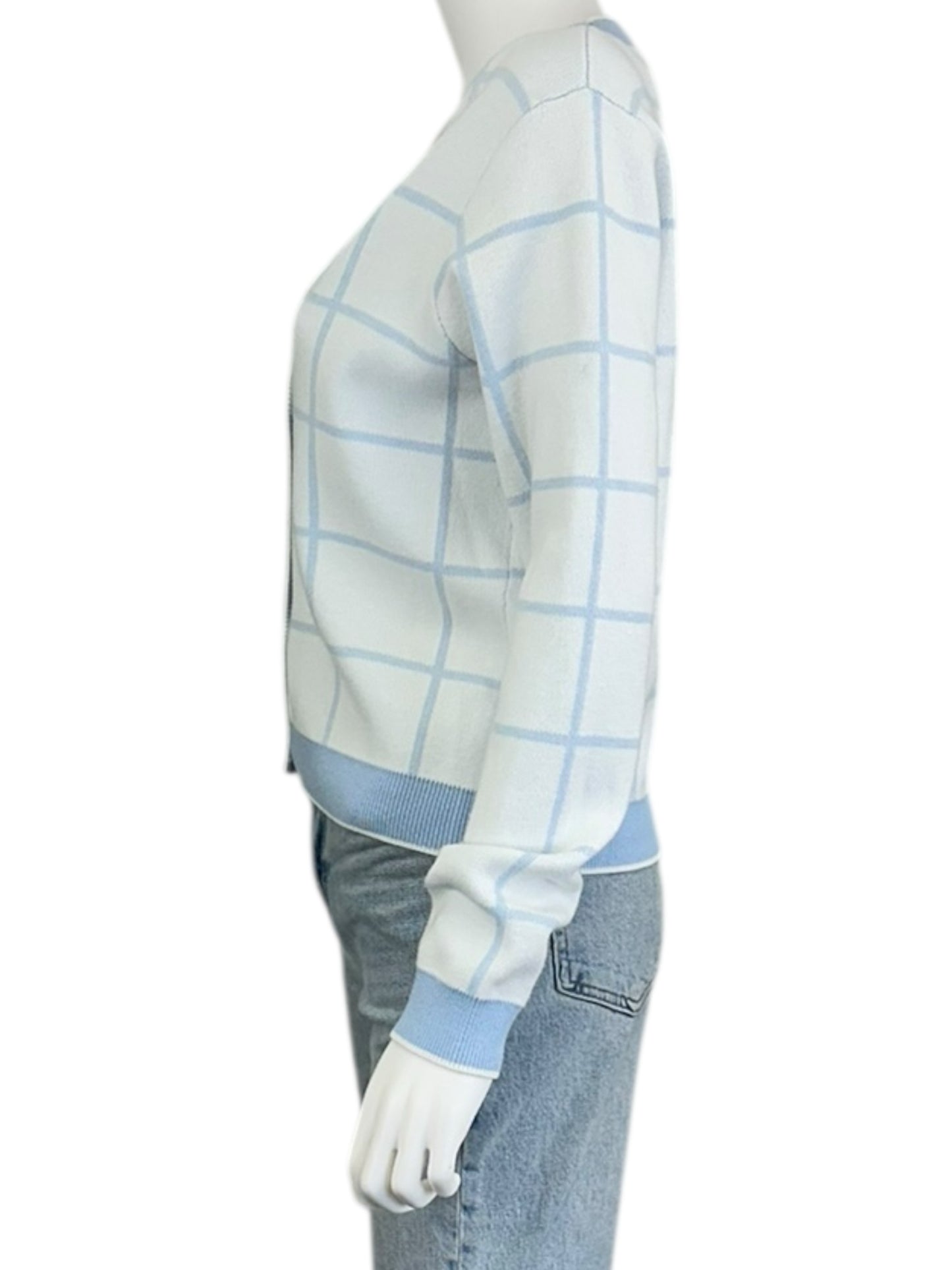 French Connection Blue Plaid Sweater Cardigan Size S