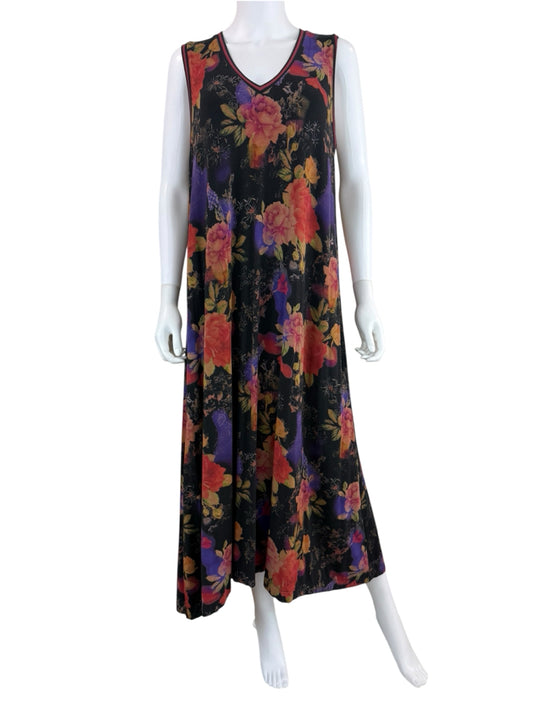 Johnny Was Black Floral Bossa Maxi Dress Size L