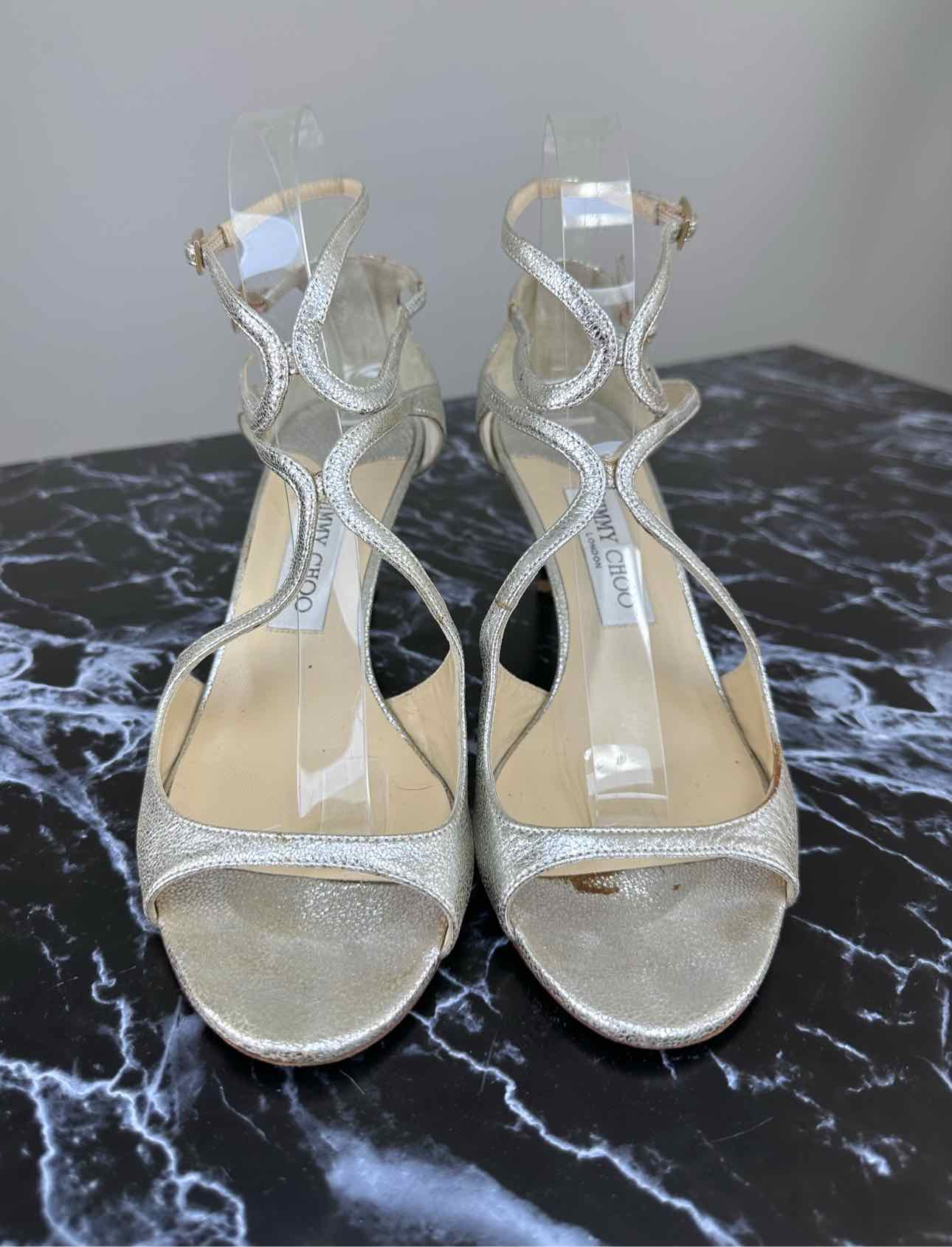 JIMMY CHOO Metallic Silver LANCE Heels Size 38.5