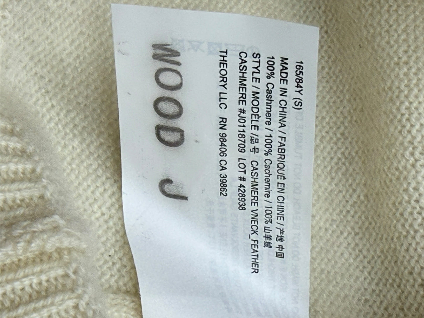 Theory Ivory 100% Cashmere Sweater Size S