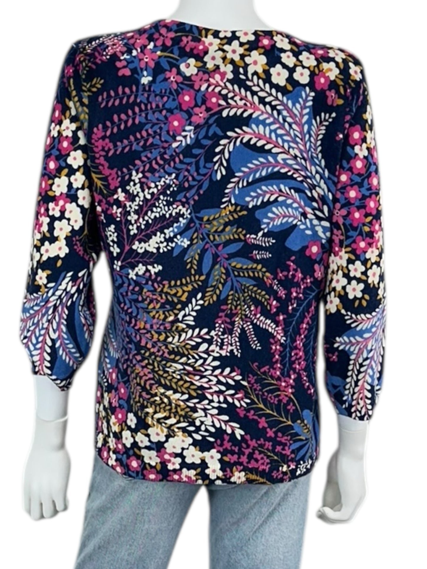 Talbots NWT Navy Floral Pure Cashmere Sweater Size LP