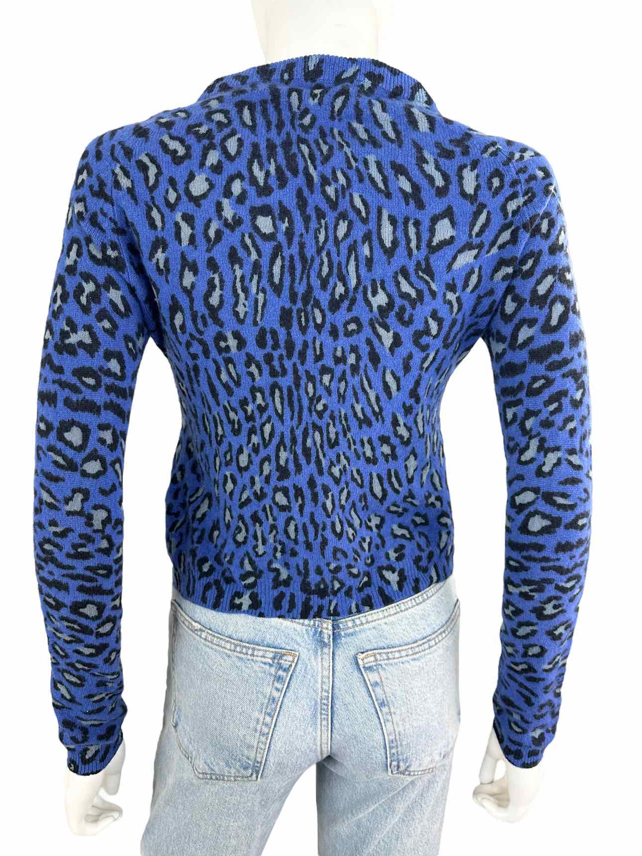 Harolds Cashmere Blue Leopard Print Cardigan Size S