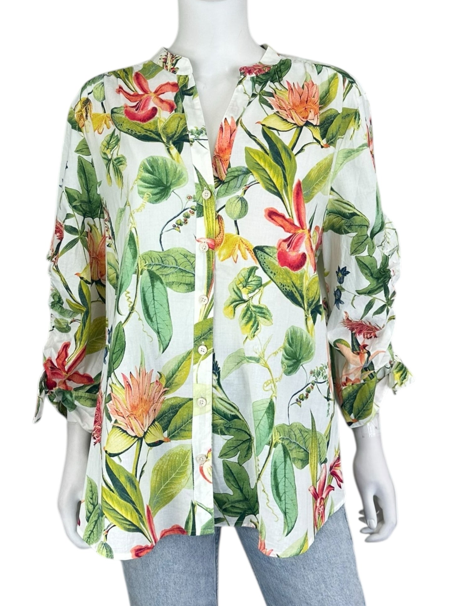 Chicos White Tropical Button Down Size XL