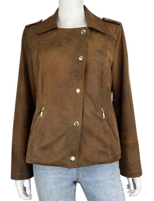 chicos Brown Faux Suede Jacket Size M