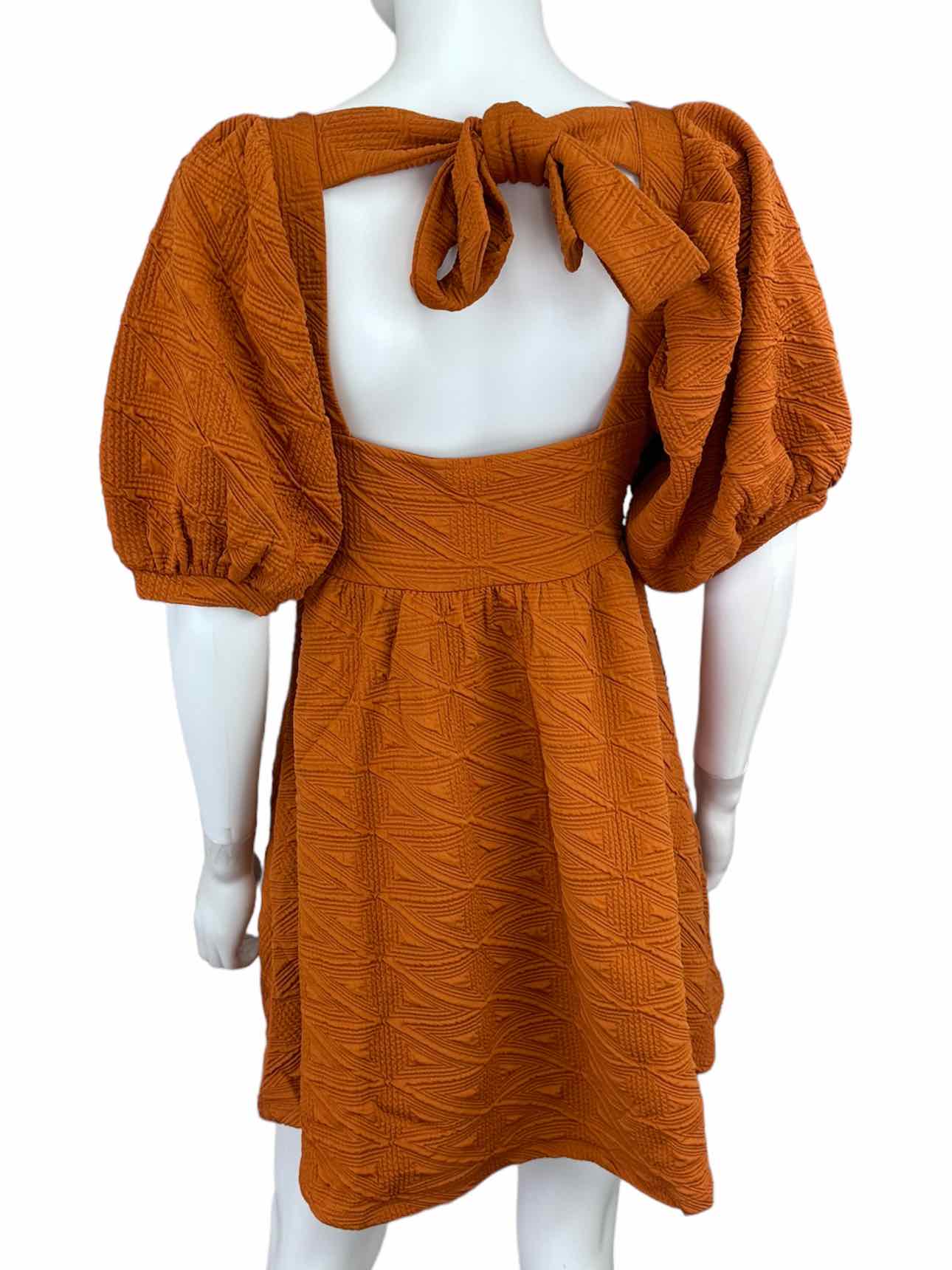 Free People NWT Orange Textured Puff Sleeve Babydoll Dress Size S