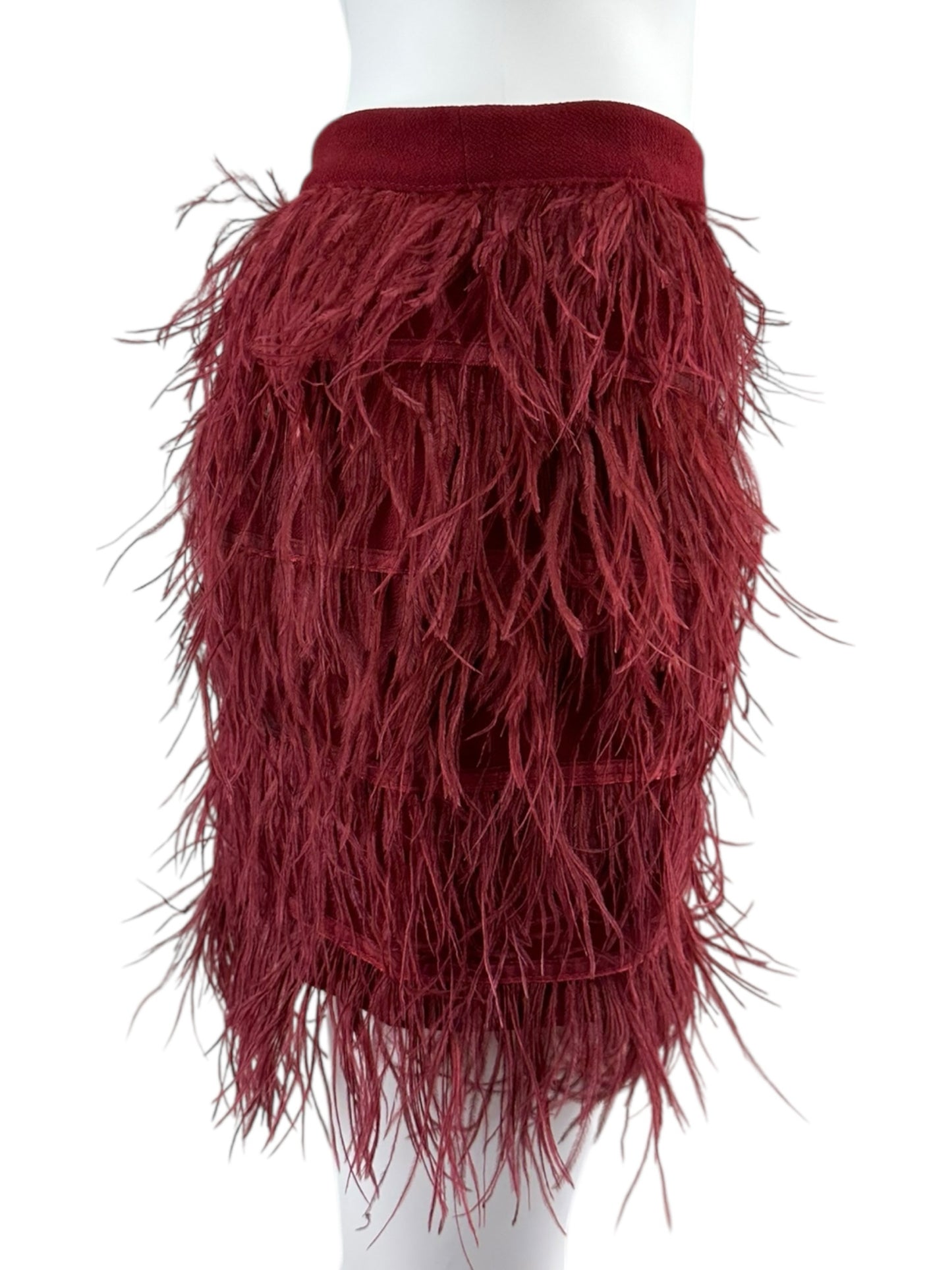 GIANNI BINI Dark Red Feather Mini Skirt Size S