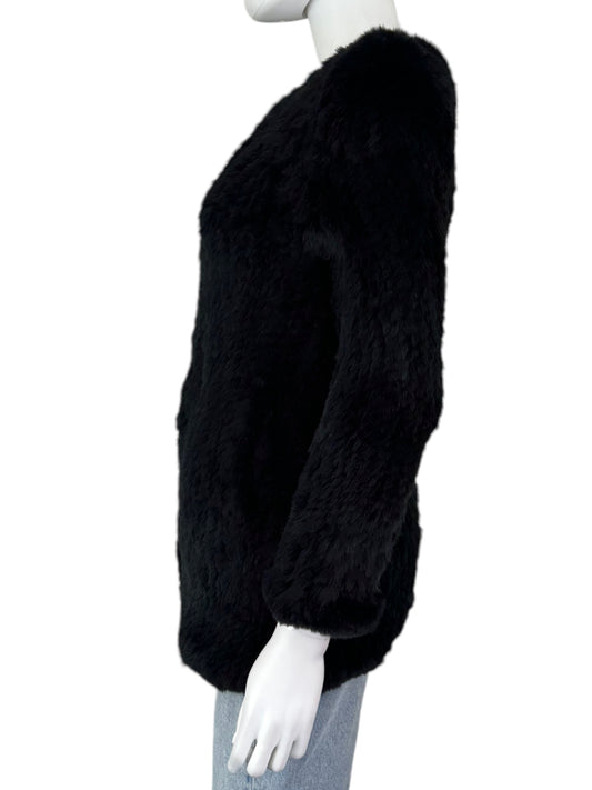 H Brand Black 100% Rabbit Fur Coat Size S